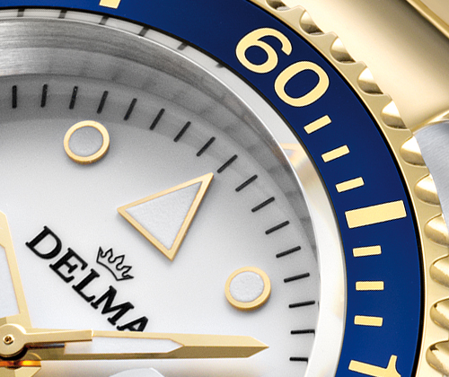 Delma Commodore divers' watch with white dial blue bezel
