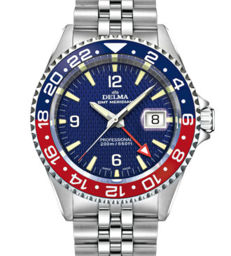 Delma Santiago GMT watch with 2nd timezone indicator, blue dial