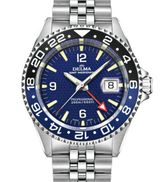 Delma Santiago GMT watch with 2nd timezone indicator, blue dial