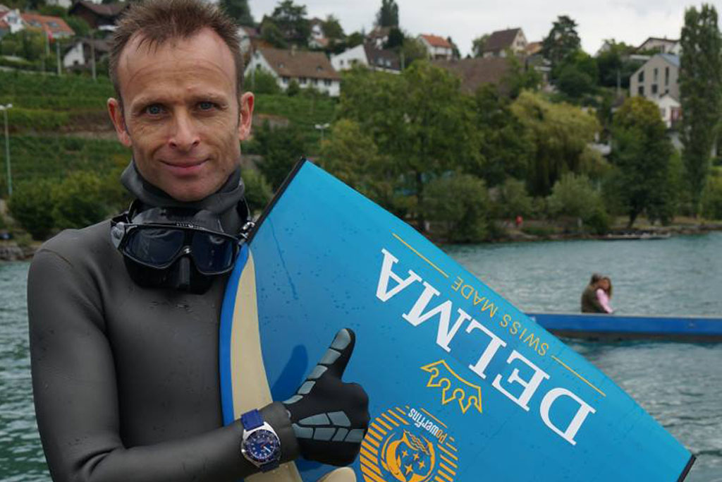 Iwan Gojnik with his monofin and Delma divers' watch