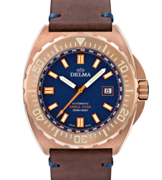 Delma Shell Star Bronze with blue dial and brown genuine leather strap