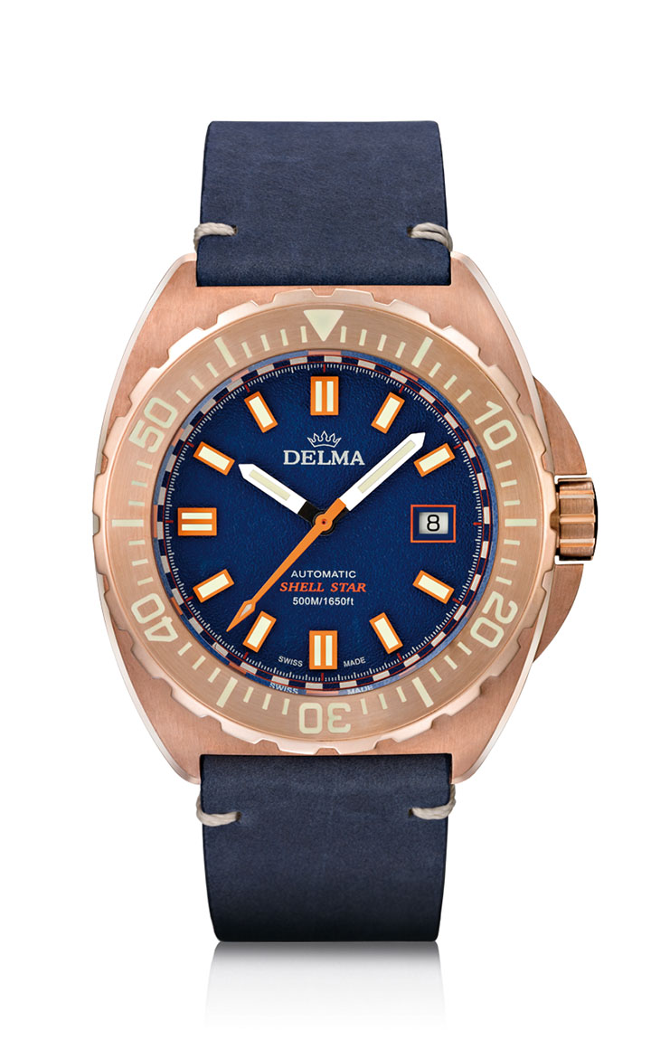 Delma Shell Star Bronze with blue dial and blue genuine leather strap
