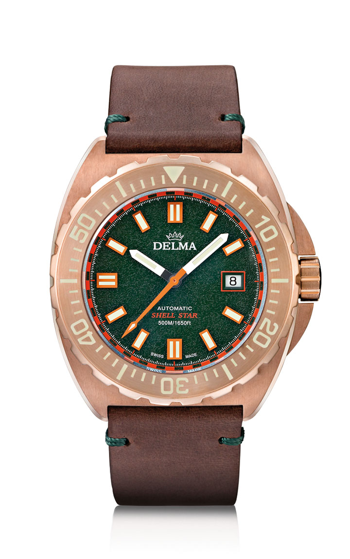 Delma Shell Star Bronze with green dial and brown genuine leather strap