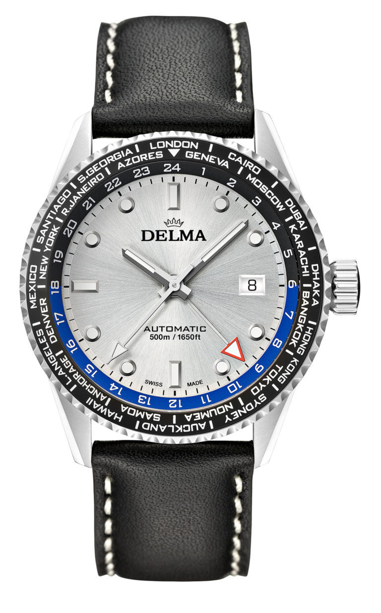 Delma Cayman Worldtimer Automatic with silver dial