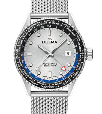Delma Cayman Worldtimer Automatic watch with silver dial