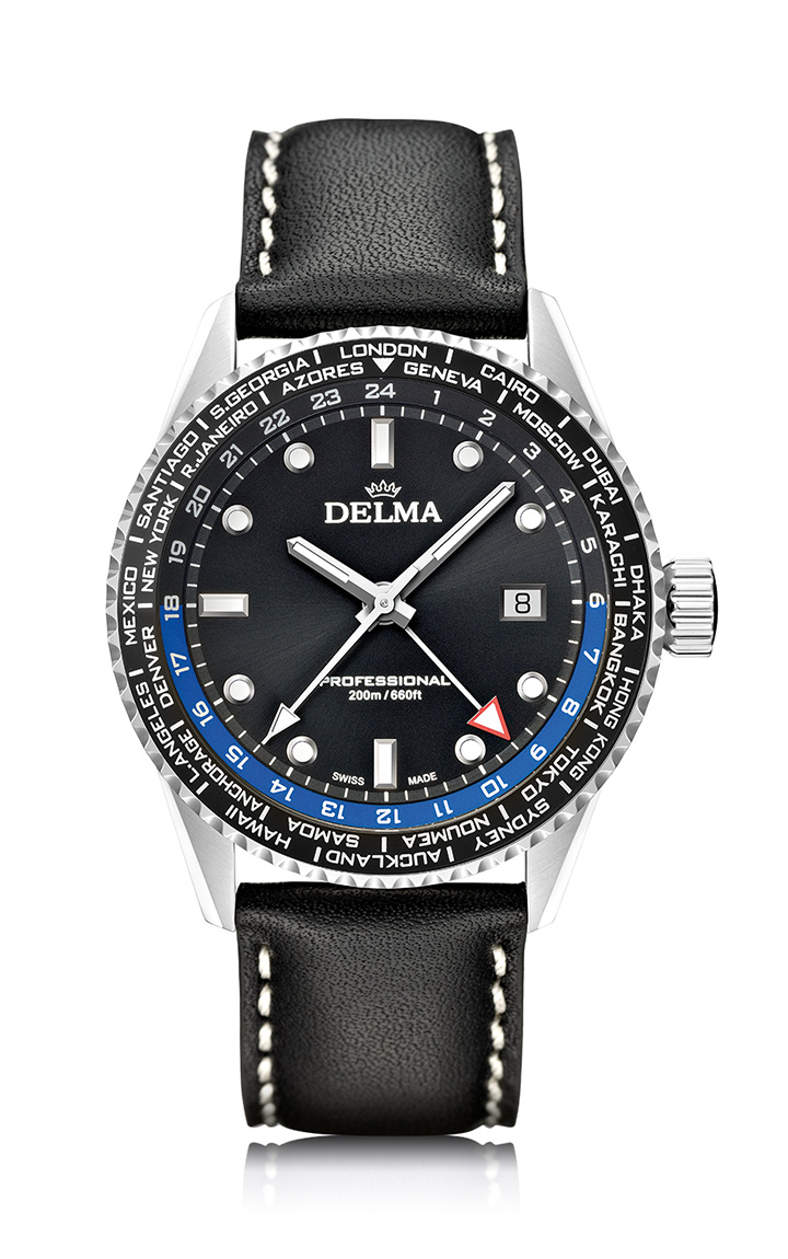 Delma Cayman Worldtimer with black dial