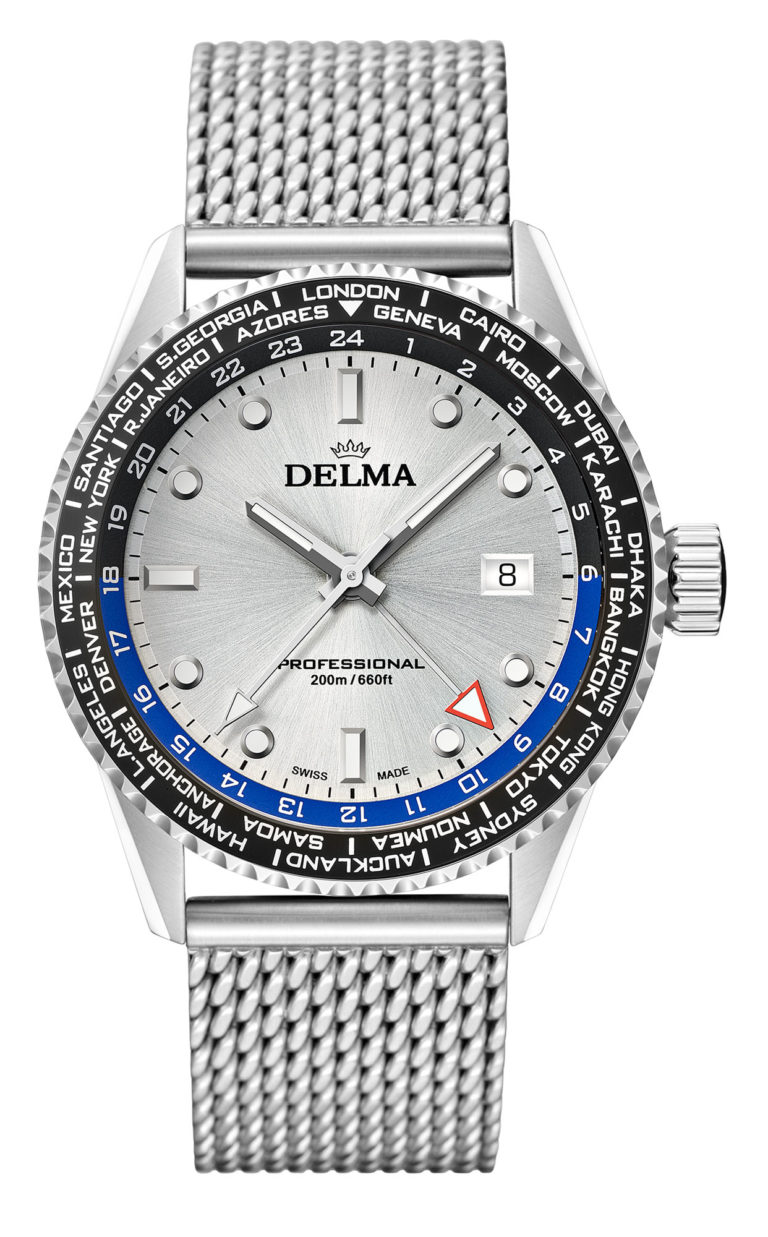 DELMA Cayman Worldtimer with silver dial