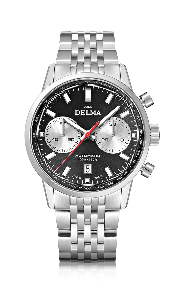 DELMA Continental Automatic Chronograph Bicompax with black dial and silver counters