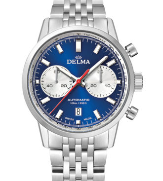 DELMA Continental Automatic Chronograph Bicompax with blue dial and silver counters