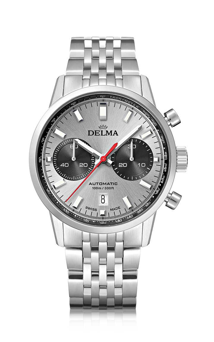 DELMA Continental Automatic Chronograph Bicompax with silver dial and black counters