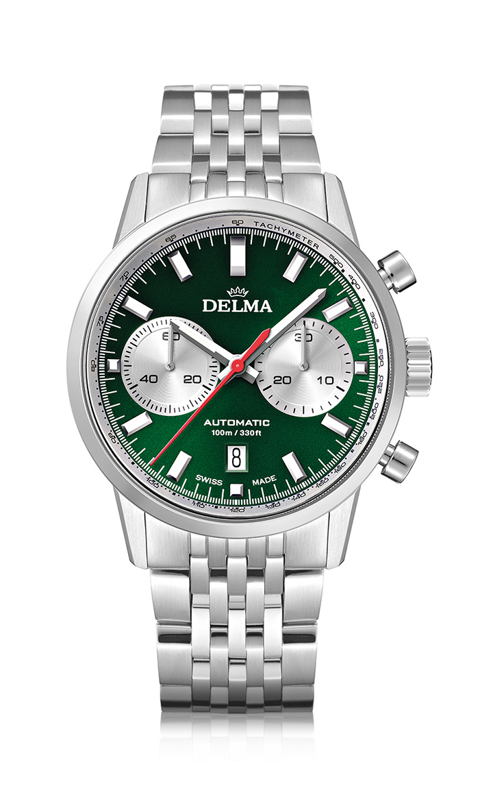DELMA Continental Automatic Chronograph Bicompax with green dial and silver counters