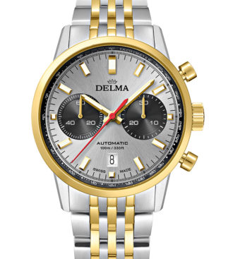 DELMA Continental Automatic Chronograph Bicompax, two-tone stainless steel yellow gold PVD with silver dial and black counters