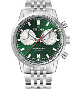 DELMA Continental Quartz Chronograph Bicompax with green dial and silver counters