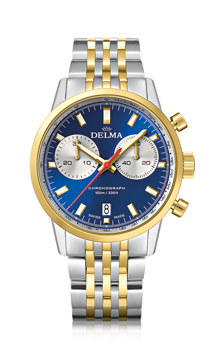 DELMA Continental Bicompax Chronograph two tone with blue dial