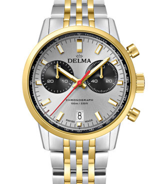 DELMA Continental Quartz Chronograph Bicompax, two-tone stainless steel yellow gold PVD with silver dial and black counters
