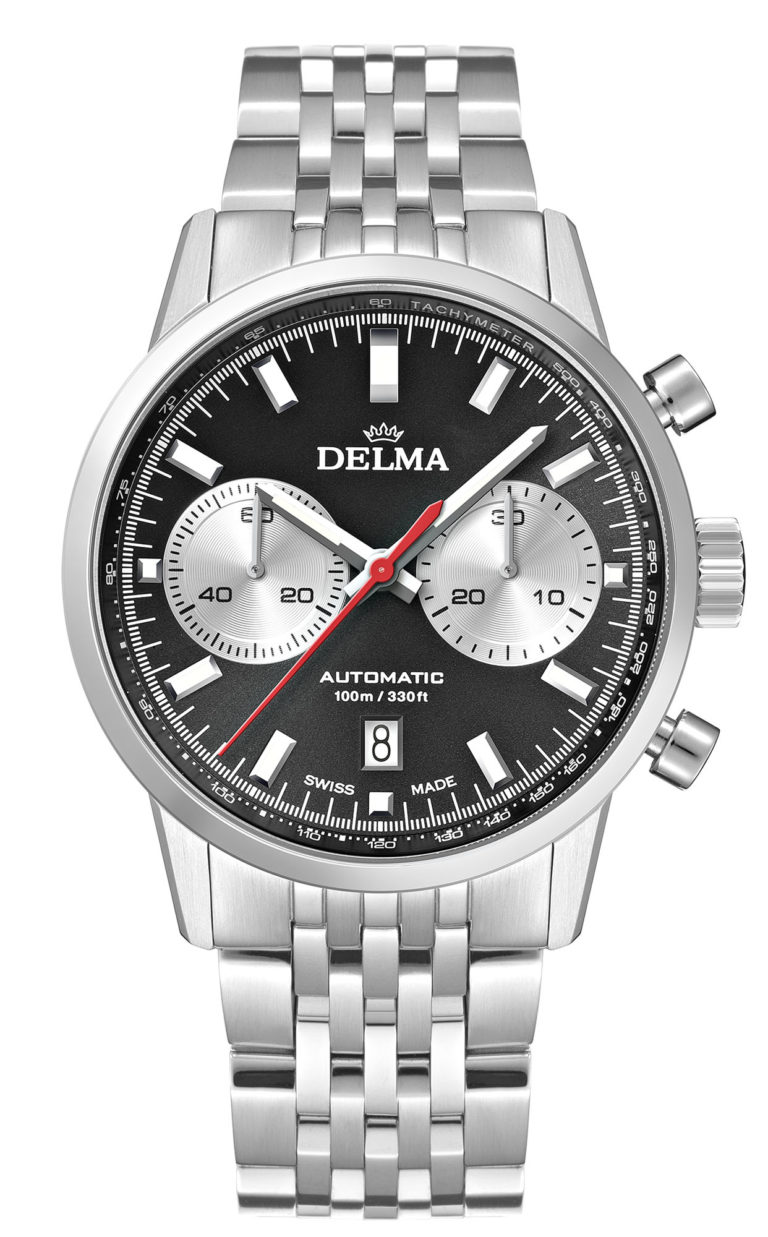 DELMA Continental Automatic Chronograph Bicompax with black dial and silver counters