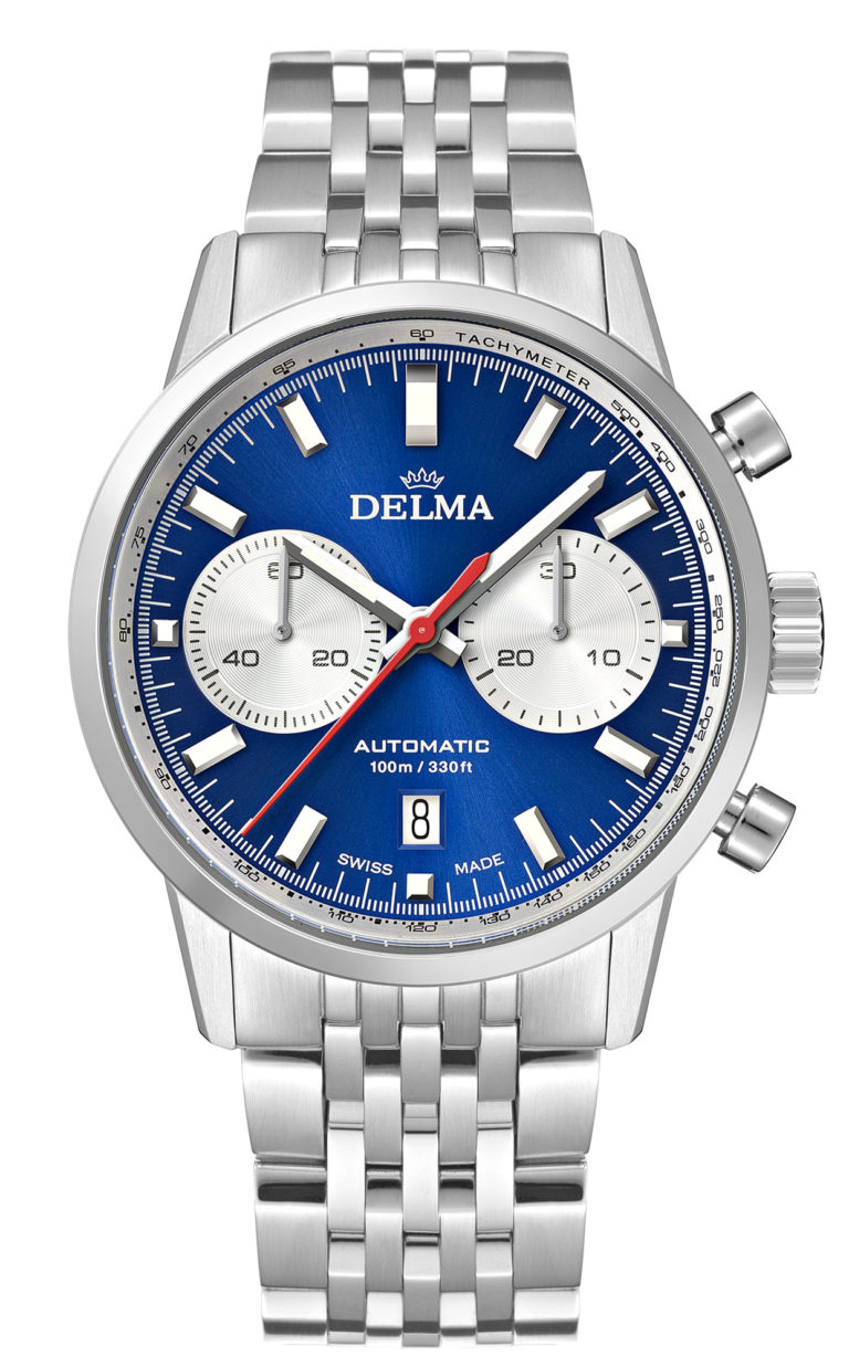 DELMA Continental Automatic Chronograph Bicompax with blue dial and silver counters