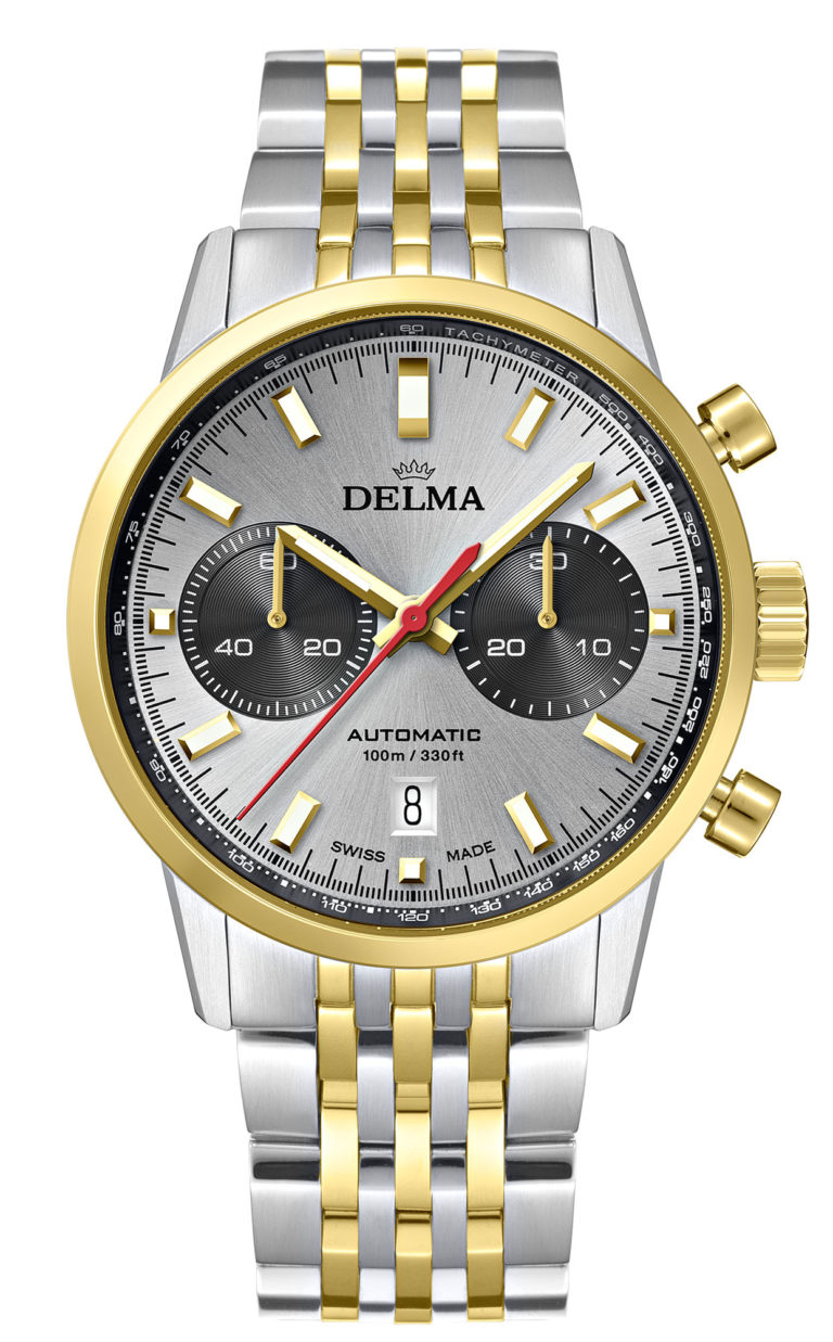 DELMA Continental Automatic Chronograph Bicompax, two-tone stainless steel yellow gold PVD with silver dial and black counters