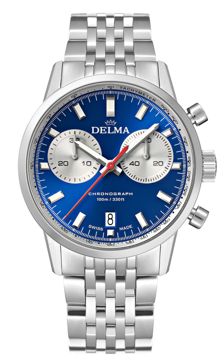 DELMA Continental Quartz Chronograph Bicompax with blue dial and silver counters