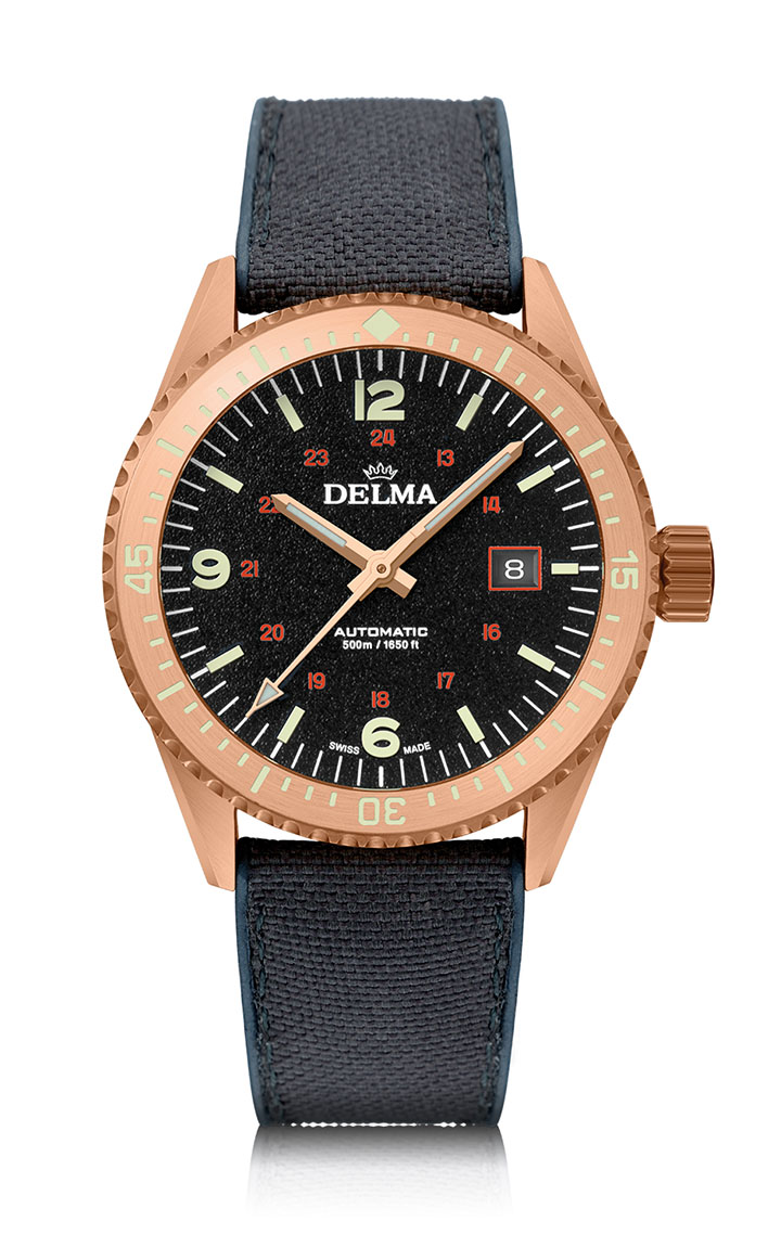 Delma Cayman Bronze with black dial and black hybrid rubber strap