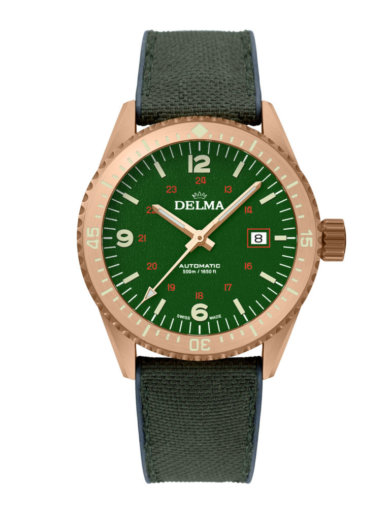 Delma Cayman Bronze with green dial and green hybrid rubber strap