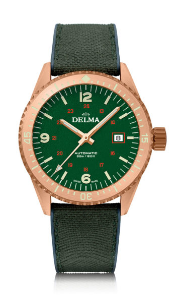 Delma Cayman Bronze with green dial and green hybrid rubber strap