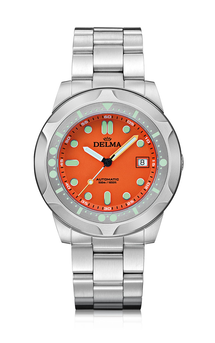 DELMA Quattro with orange dial in stainless steel